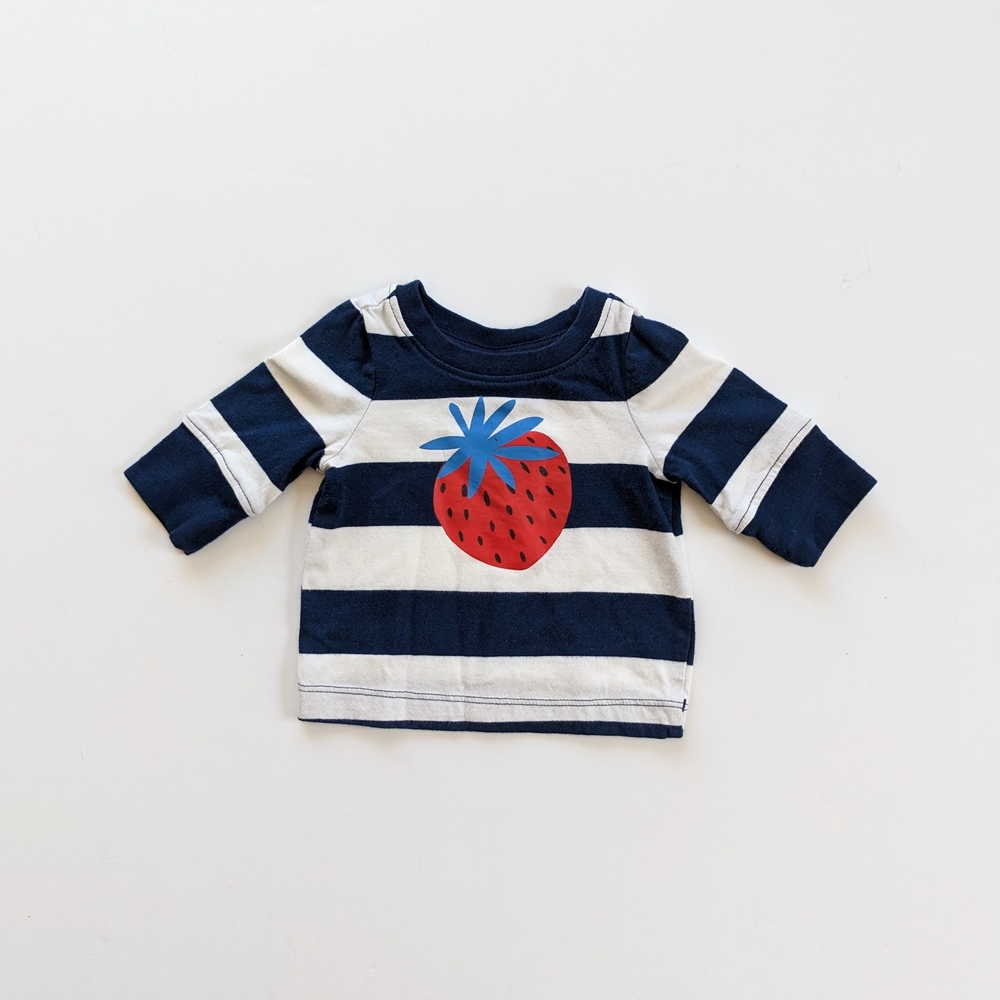 Navy and White Striped Kids Shirt with Strawberry Design